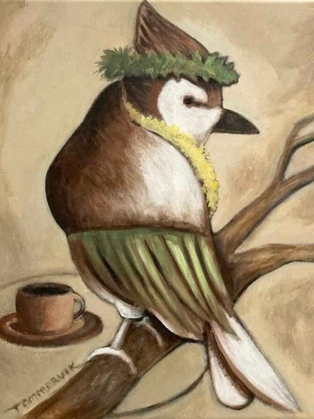 Hula Bird Painting 11" x 14" Original Acrylic on Canvas (2026) | Hawaiian Art